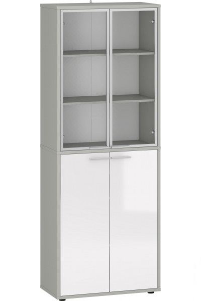 Шафа-вітрина Грейд Верона МДФ сіра шиншила/білий сніг глянець